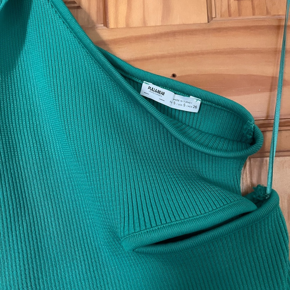 Pull&Bear Green Ribbed One Shoulder Dress